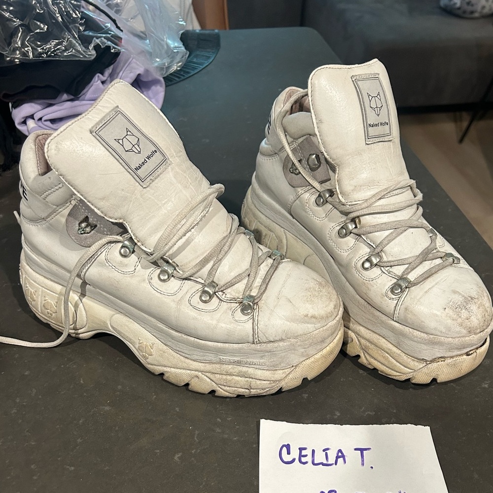 NAKED WOLFE White leather platform sneakers